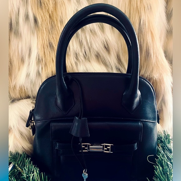 💎 Rare Fendi Navy Blue & Silver Alma bag w/ working silver lock & key - Picture 1 of 16
